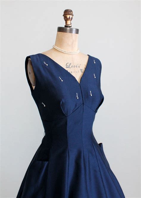 Vintage 1950s Navy Fit And Flare Cocktail Dress Raleigh Vintage