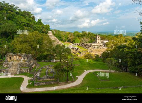 Cityscape Of The Mayan Ruins Of Palenque In The Jungle Of Chiapas State