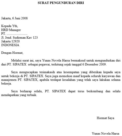 Contoh Surat Berhenti Kerja Contoh Surat