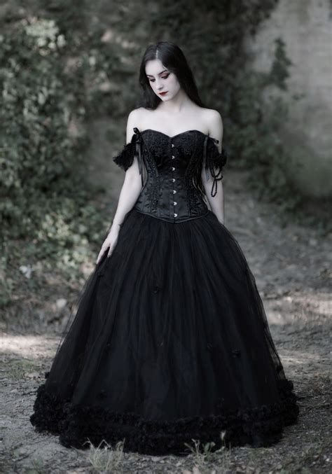 Romantic Black Gothic Flower Off The Shoulder Corset Prom Ball Gown Long Dress For Custom Size