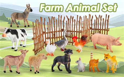 Buyger Kids Farm Animals Toys Playset Large And Mini Size Toy Animals