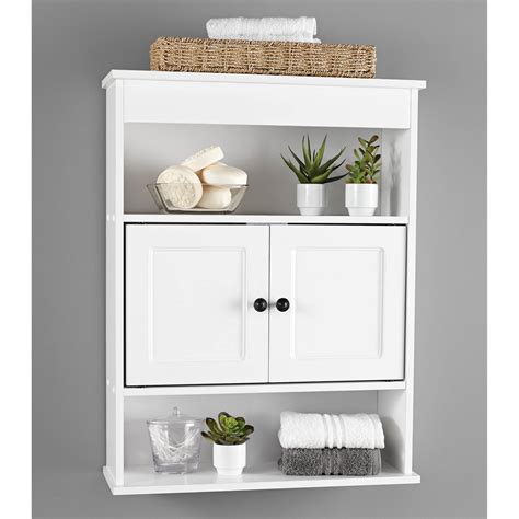 Bathroom storage cabinets can be stacked or mounted as a single cabinet on the bathroom wall. Cabinet Wall Bathroom Storage White Shelf Organizer Over ...