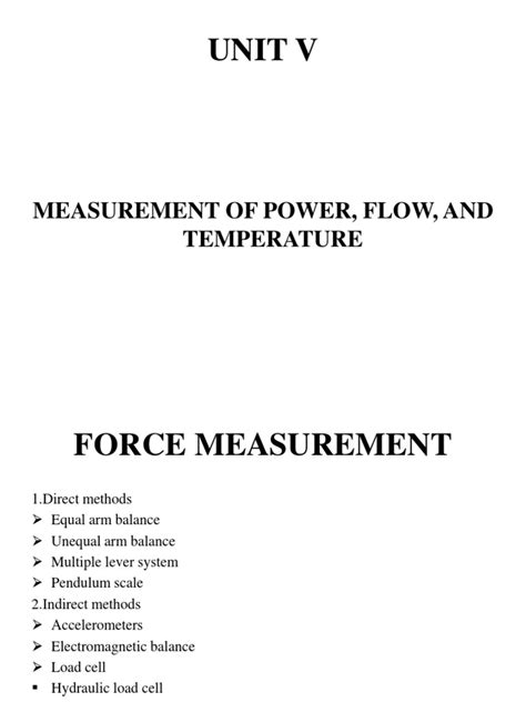 Unit V Measurement Of Power Flow And Temperature Pdf Weighing