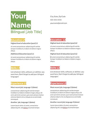 Bilingual Resume Examples Tips Templates Relearn A Language