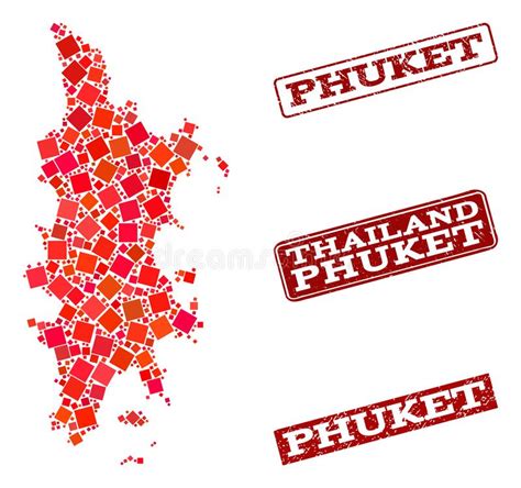 Mosaic Map Of Phuket And Distress School Seal Composition Stock Vector