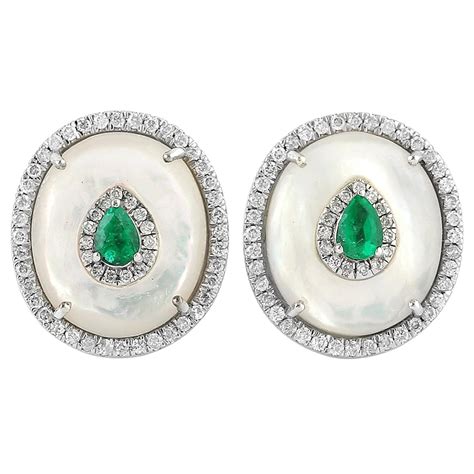 Emerald Diamond 18 Karat Gold Stud Earrings For Sale At 1stDibs