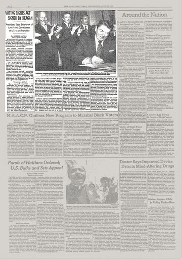 Voting Rights Act Signed By Reagan The New York Times