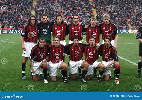 The Soccer Players Of The Ac Milan Before The Match Editorial Stock