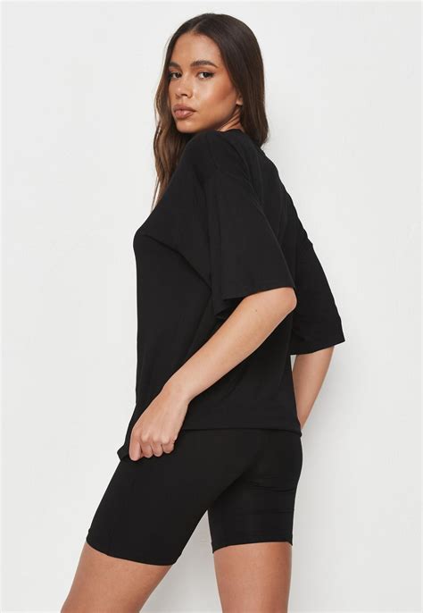 Missguided Tall Black Oversized T Shirt And Biker Short Co Ord Set
