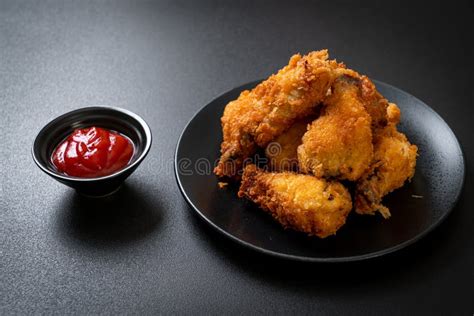 Fried Chicken Wings With Ketchup Stock Image Image Of Cuisine Golden