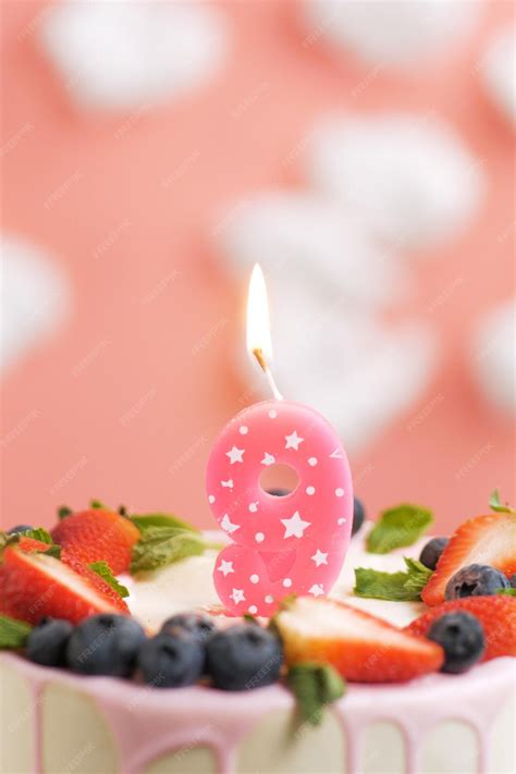 Premium Photo Birthday Cake Number 9 Beautiful Pink Candle In Cake On