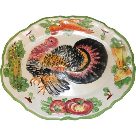 Vintage Hand Painted Turkey Platter Made In Italy From