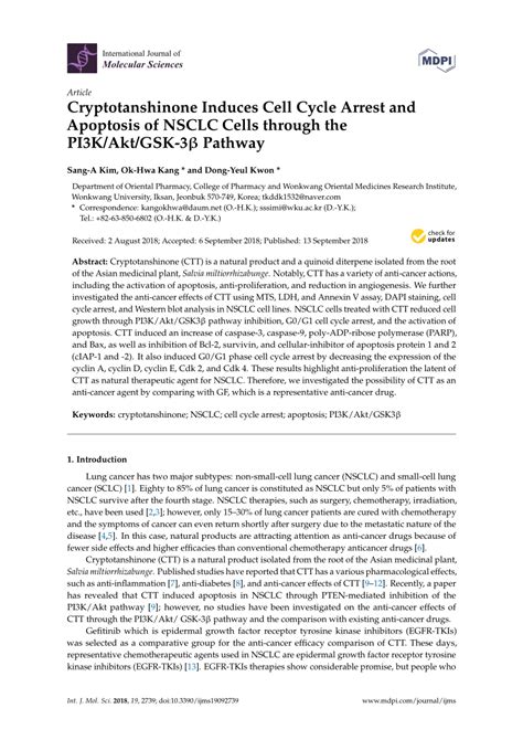 pdf cryptotanshinone induces cell cycle arrest and apoptosis of nsclc cells through the pi3k