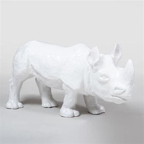 Large White Glazed Pottery Rhino Sold At Auction On 7th June Stair