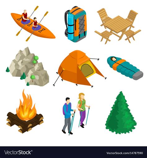 Isometric Camping Elements Set Royalty Free Vector Image