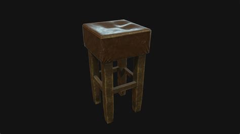 3d Model Old Leather Hocker Vr Ar Low Poly Cgtrader