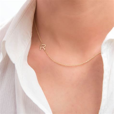 Initial Necklace Sideways Initial Letter K Gold Asymmetrical