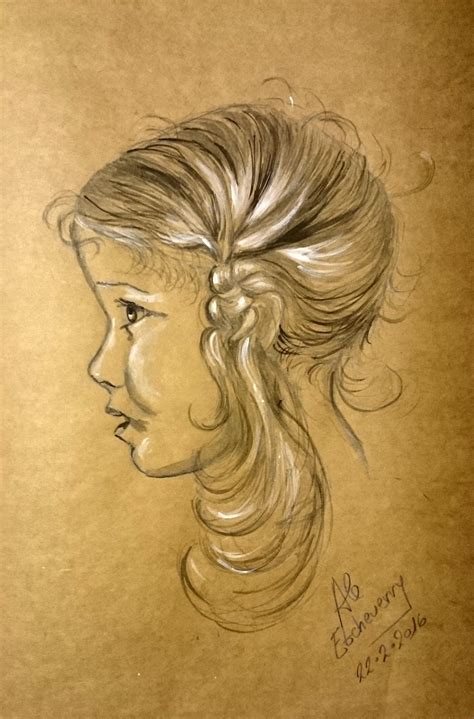 Título Niña De Perfil Dibujo Sobre Papel Kraft 47x32cm San Luis