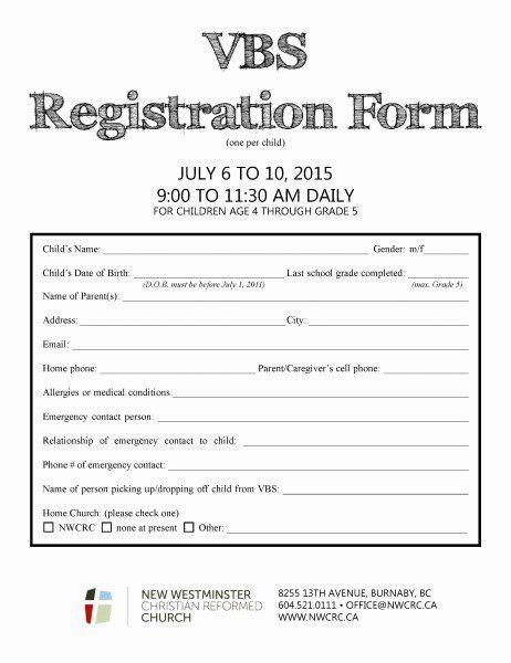 Church Registration Form Beautiful Vbs New Westminster Christian