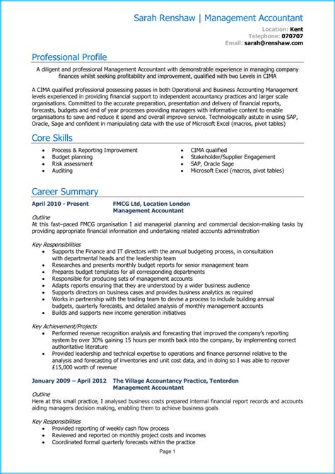 Management Accountant Cv Example Get Hired
