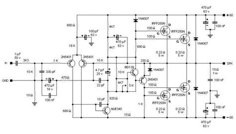 200W MOSFET Amplifier Based IRFP250N Circuit Design Amplifier