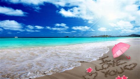 Sea Beach Sky And White Cloud Child Color Lotus Heart Love Message