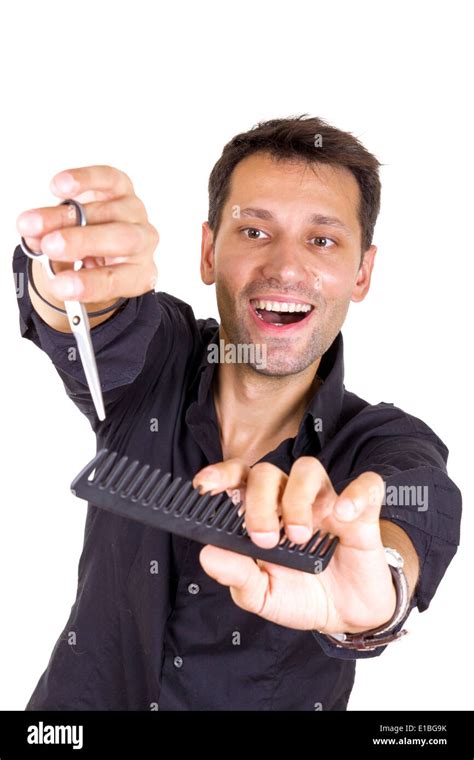 Male Hairdresser With Scissors And Comb Cutting Stock Photo Alamy