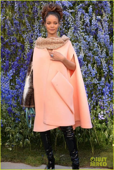 Rihanna Stuns In Over Sized Pink Coat At Dior Pfw Show Rihanna Dior