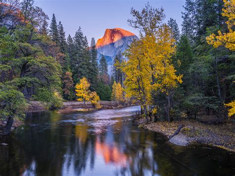 Yosemite Autumn Sunset Sentinel Bridge Half Dome Reflections 45epic