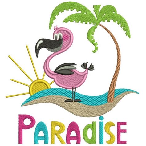 Paradise Flamingo And A Palm Tree Filled Machine Embroidery Design