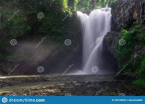 Panoramic View Tegenungan Waterfall In Jungle Ubud Bali Island