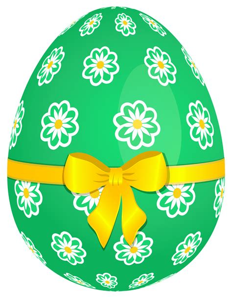 Green Easter Egg With Flowers And Yellow Bow Png Picture Easter Eggs