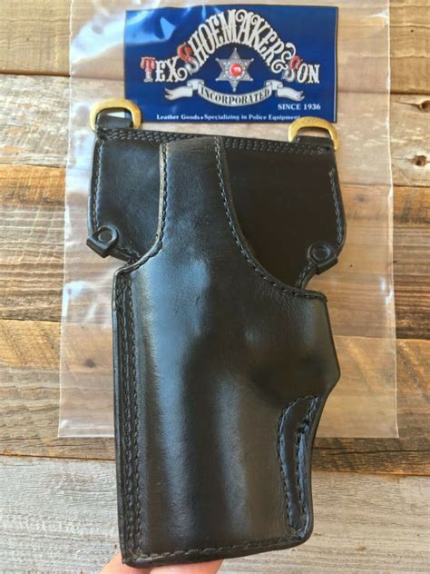Vintage Tex Shoemaker Plain Black Leather Duty Holster For Sandw 5946 Le