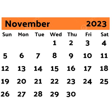 Kalender Jingga November 2023 Kalender 2023 Kalender November Png
