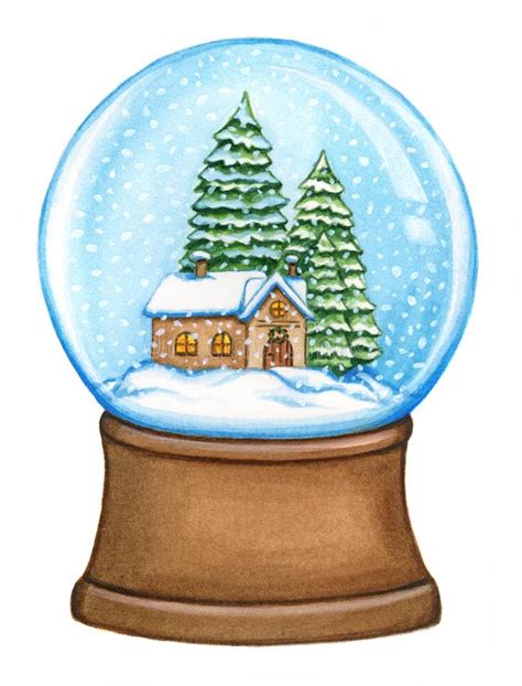 Snow Globe With House And Pine Trees Isolated On White