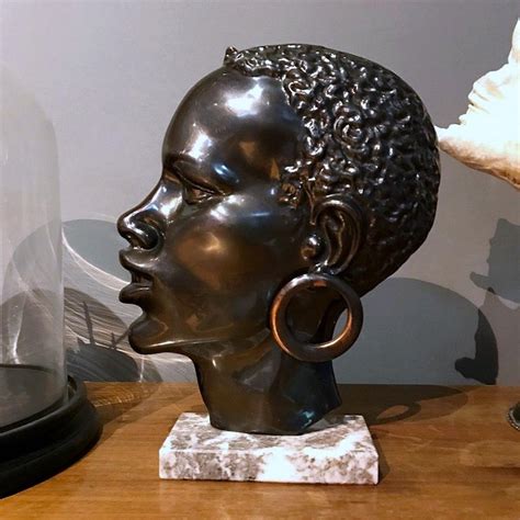 Midcentury African Woman Bronze Head Sculpture Austria 1950s For Sale
