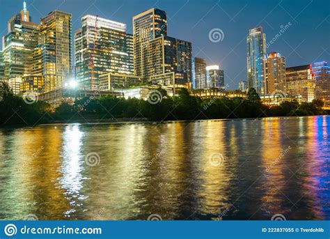 View Of Austin Texas In Usa Downtown Skyline Night Golden Sunset City