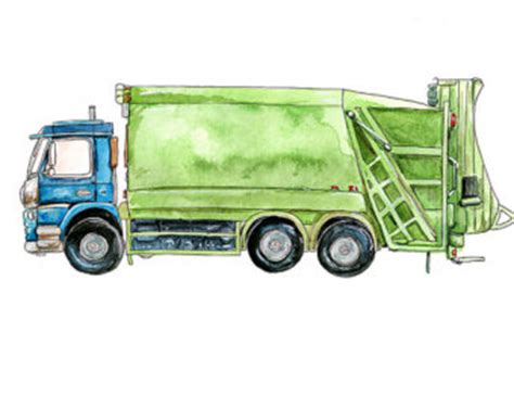 Garbage Truck Watercolor Clip Art Library