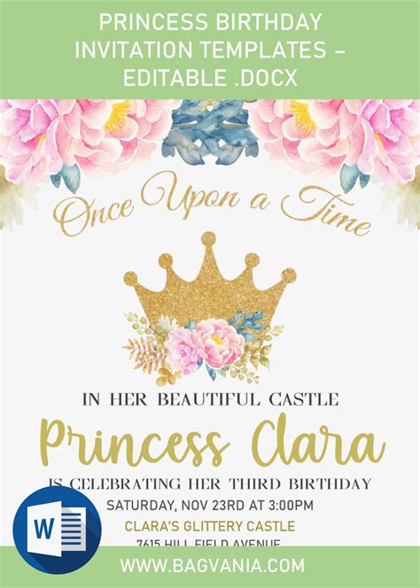 Princess Birthday Invitation Templates Editable Docx Birthday