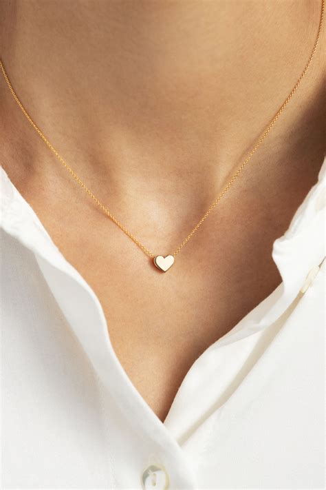 14k Yellow Gold Minimalist Heart Necklace Solid Gold Small Heart