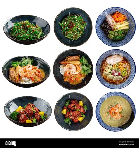 Isolated Variety Of Asian Japanese Dishes Collage Stock Photo Alamy
