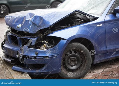 Crashed Blue BMW Car Editorial Stock Photo Image Of Damage 113079383