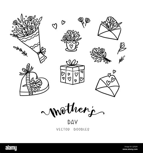 Lovely Hand Drawn Mothers Day Doodles Cute Hand Drawn Flowers And Ts Vector Design Stock