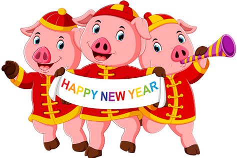 Three Little Pigs Are Celebrating Chinese New Year With The Party Stock