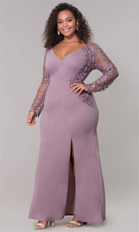 Please note, 3xl in this style is currently the equivalent of size 16. Plus-Size Long-Sleeve V-Neck Prom Dress - PromGirl