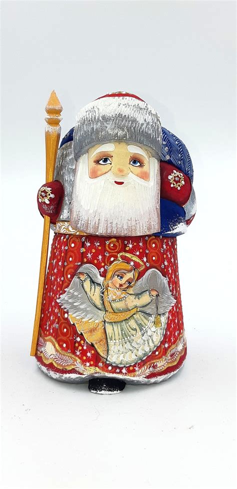 63 Wooden Russian Carved Santa Claus Christmas Etsy