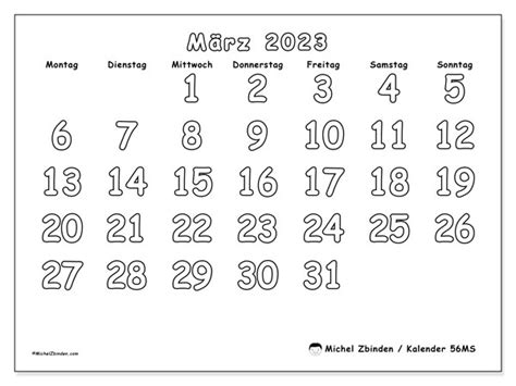 Kalender März 2023 Zum Ausdrucken “442ms” Michel Zbinden Lu