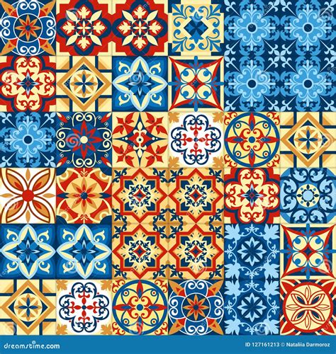 Vector Illustration Of Decorative Tile Mosaic Pattern Design In