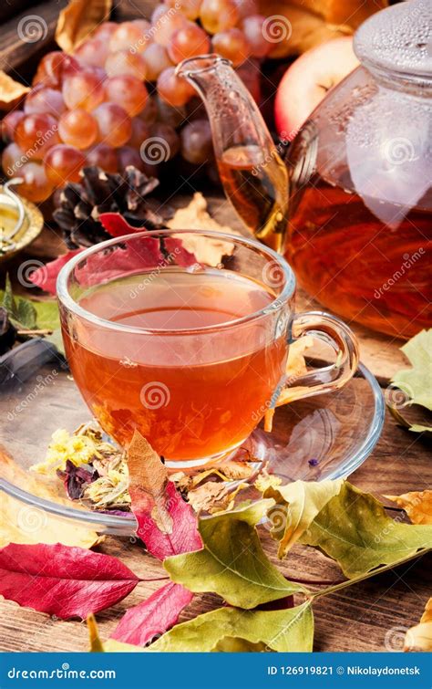 Cup Of Tea With Autumn Leaves Stock Image Image Of Fall Autumnal 126919821