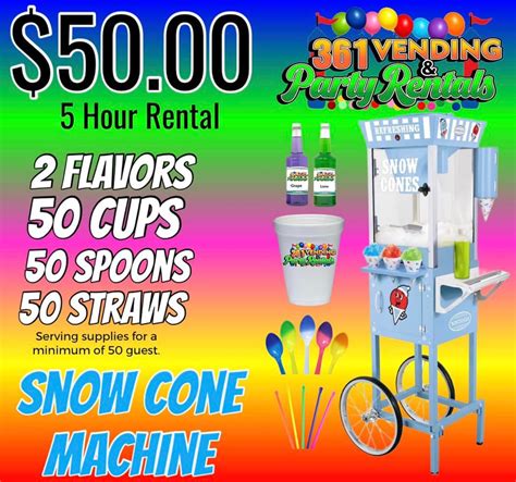 Snow Cone Machine With Cart And Supplies 361 Vending And Party Rentals